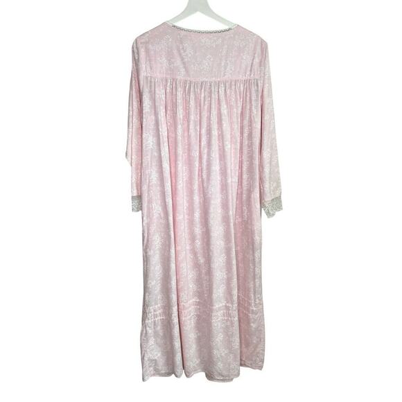 Eileen West Vintage Cotton Long Sleeve Lace Trim Button Front Nightgown Pink S - Picture 8 of 11